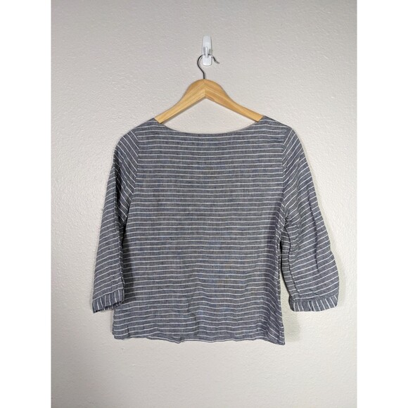 Tahari Top Womens S 100% Linen Striped Pullover Blouse 3/4 Sleeve Beach N61 - Picture 2 of 4